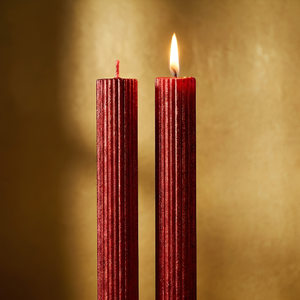 Conjunto 2 Velas Decorativas Natal Parafina Caneladas Vermelho