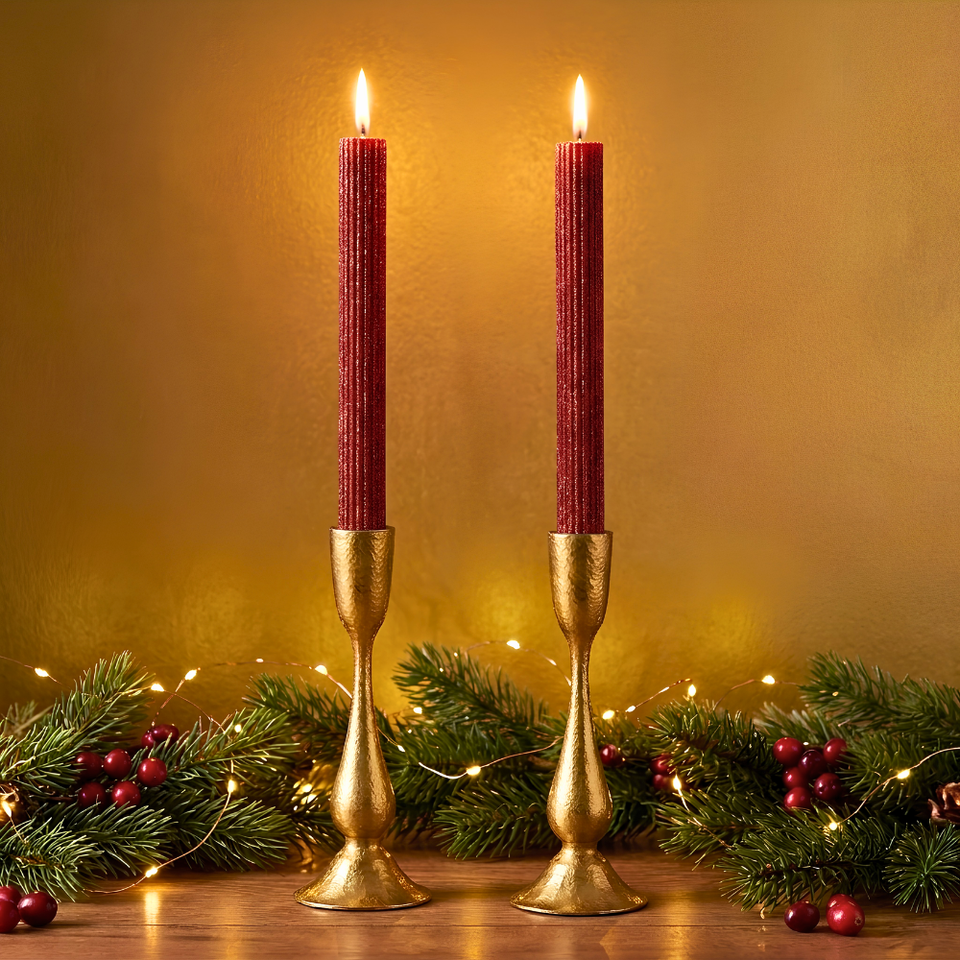 Conjunto 2 Velas Decorativas Natal Parafina Caneladas Vermelho
