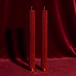 Conjunto 2 Velas Decorativas Natal Parafina Caneladas Vermelho