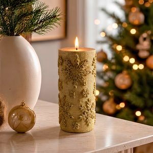 Vela Decorativa Natal Parafina Detalhes Rendada Dourada Grande