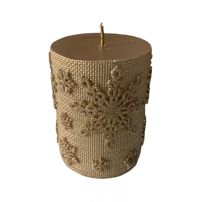 Vela Decorativa Natal Parafina Detalhes Rendada Dourada Pequena