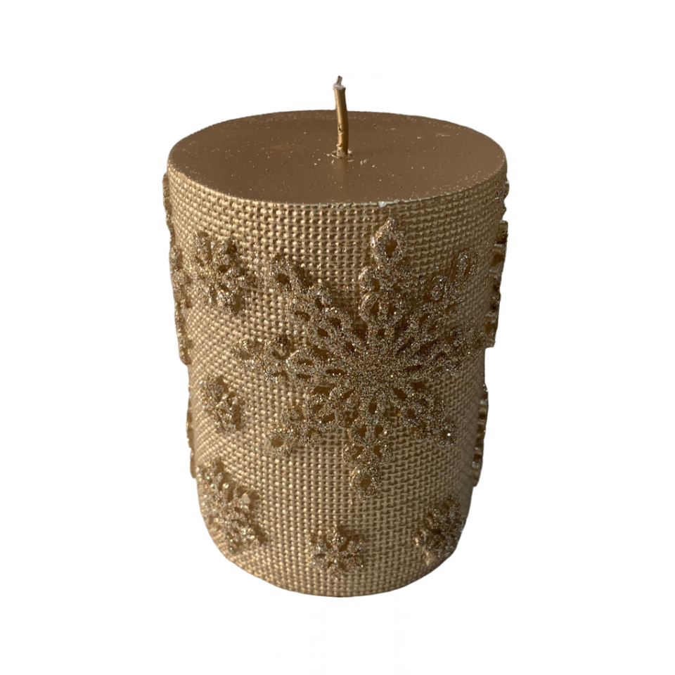 Vela Decorativa Natal Parafina Detalhes Rendada Dourada Pequena
