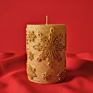 Vela Decorativa Natal Parafina Detalhes Rendada Dourada Pequena