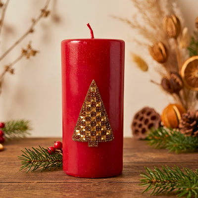 Vela Decorativa Árvore Natal Parafina Vermelha Grande