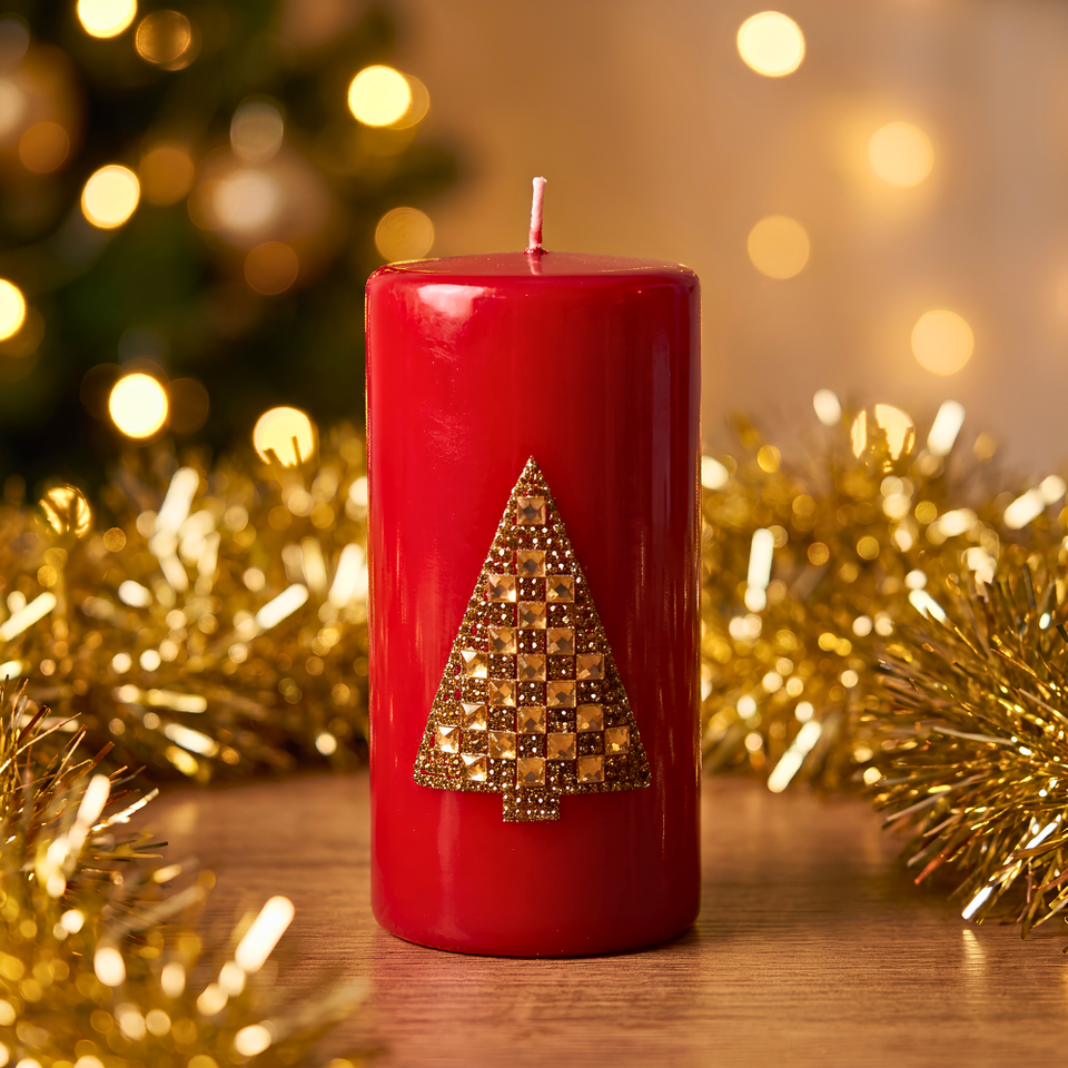 Vela Decorativa Árvore Natal Parafina Vermelha Grande