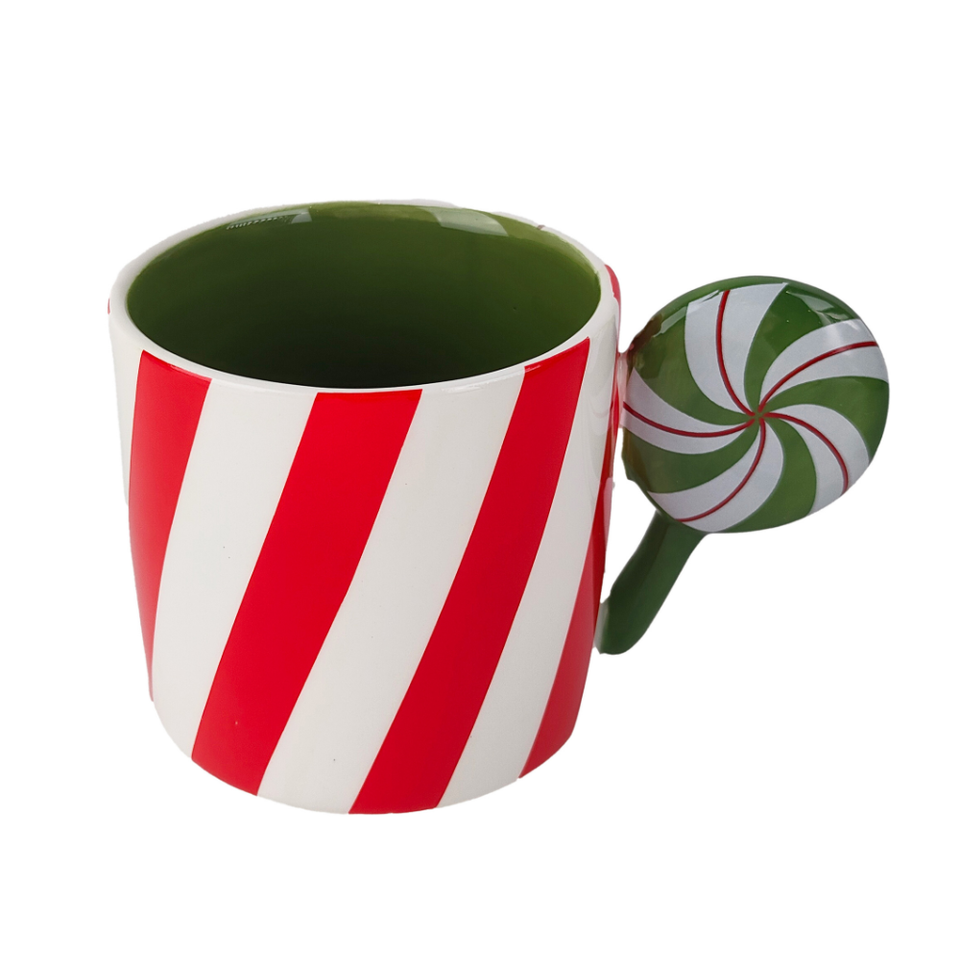 Caneca Lollipop Doces Natal Cerâmica Vermelha