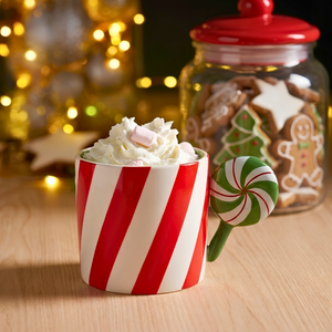 Caneca Lollipop Doces Natal Cerâmica Vermelha