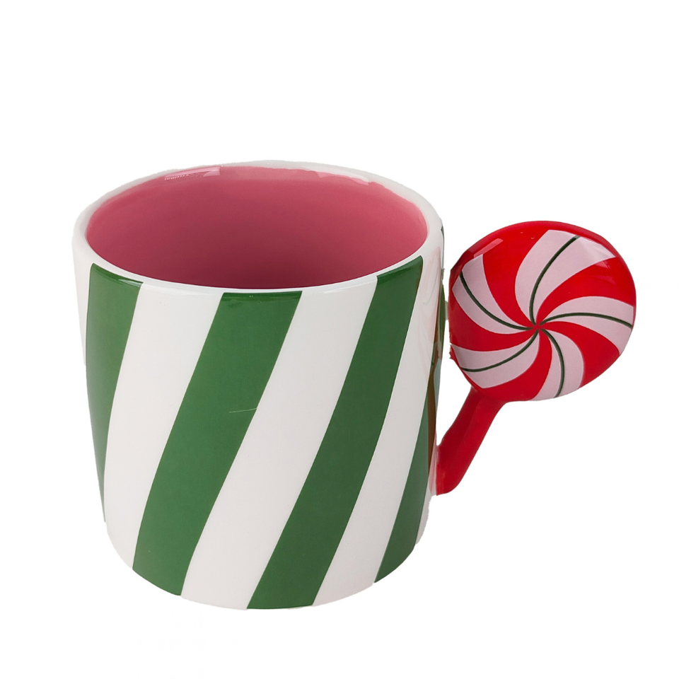 Caneca Lollipop Doces Natal Cerâmica Verde