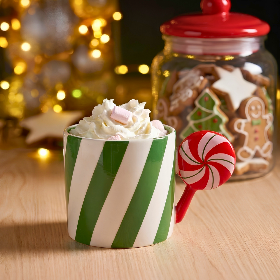 Caneca Lollipop Doces Natal Cerâmica Verde