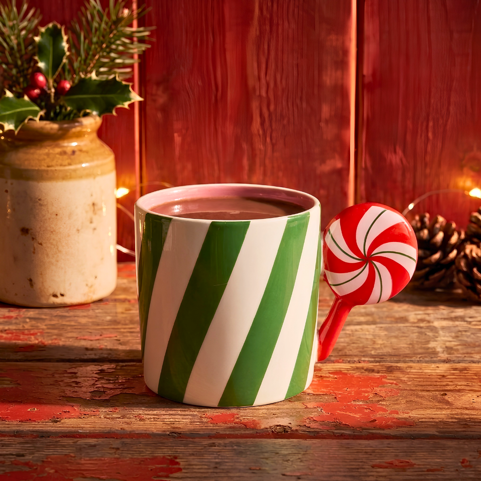 Caneca Lollipop Doces Natal Cerâmica Verde