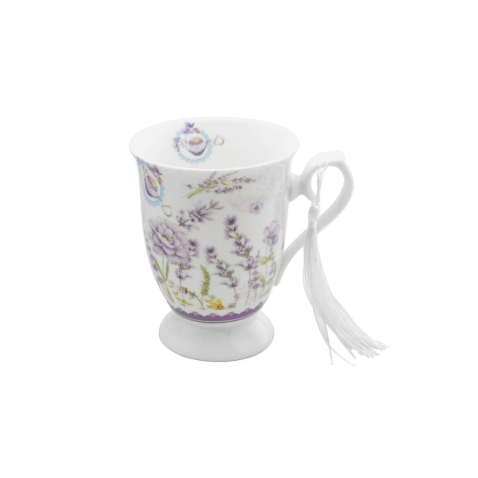 Caneca Lavanda Cerâmica com Caixa Laço 300ml