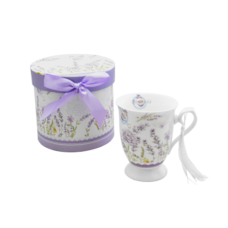 Caneca Lavanda Cerâmica com Caixa Laço 300ml