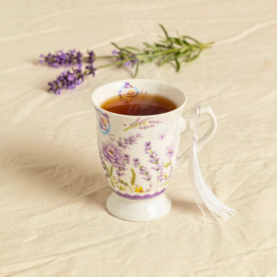 Caneca Lavanda Cerâmica com Caixa Laço 300ml