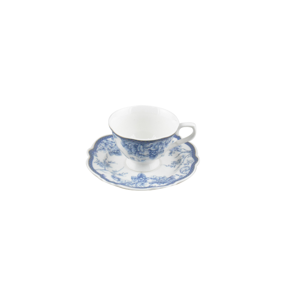 Jogo 6 Xícaras de Café com Pires Cerâmica Azul de Provence 120ml