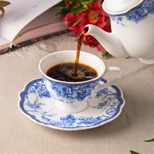 Jogo 6 Xícaras de Café com Pires Cerâmica Azul de Provence 120ml
