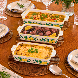Conjunto 3 Travessas Retangular Refratária Cerâmica Limão Siciliano