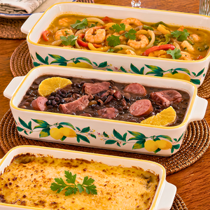 Conjunto 3 Travessas Retangular Refratária Cerâmica Limão Siciliano
