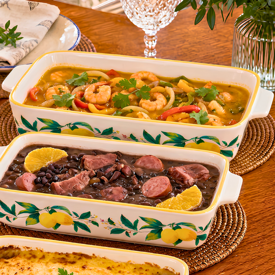 Conjunto 3 Travessas Retangular Refratária Cerâmica Limão Siciliano