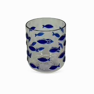 Conjunto 6 Copos Baixos Acrílico Incolor com Peixes Azuis 450ml