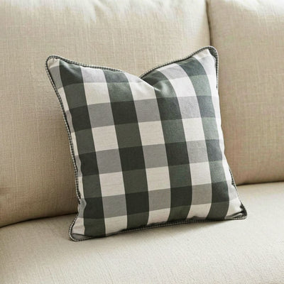 Almofada Linho 52X52 Estampa Xadrez Grande Verde Com Cordão