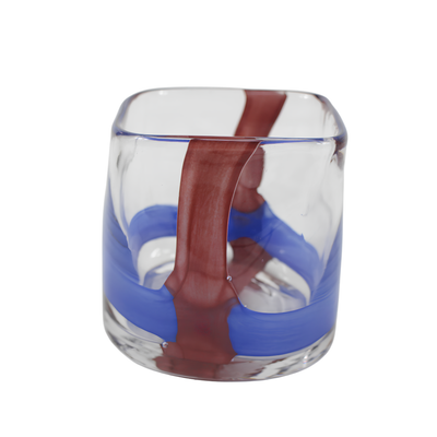 Porta Vela Vidro Listras Íris Azul  e Vermelha 10cm