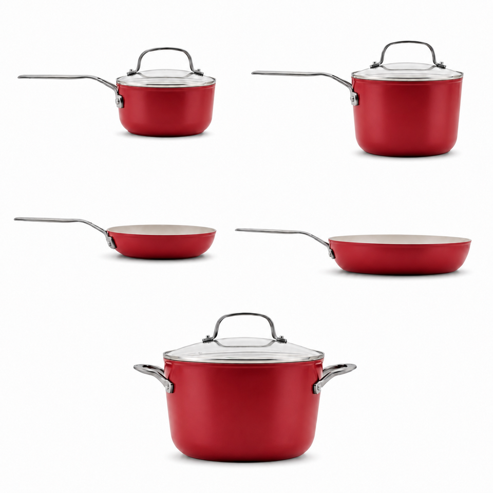 PRÉ-VENDA: Jogo de Panelas Frigideira Caçarola Alumínio 8 Peças Vermelho KitchenAid