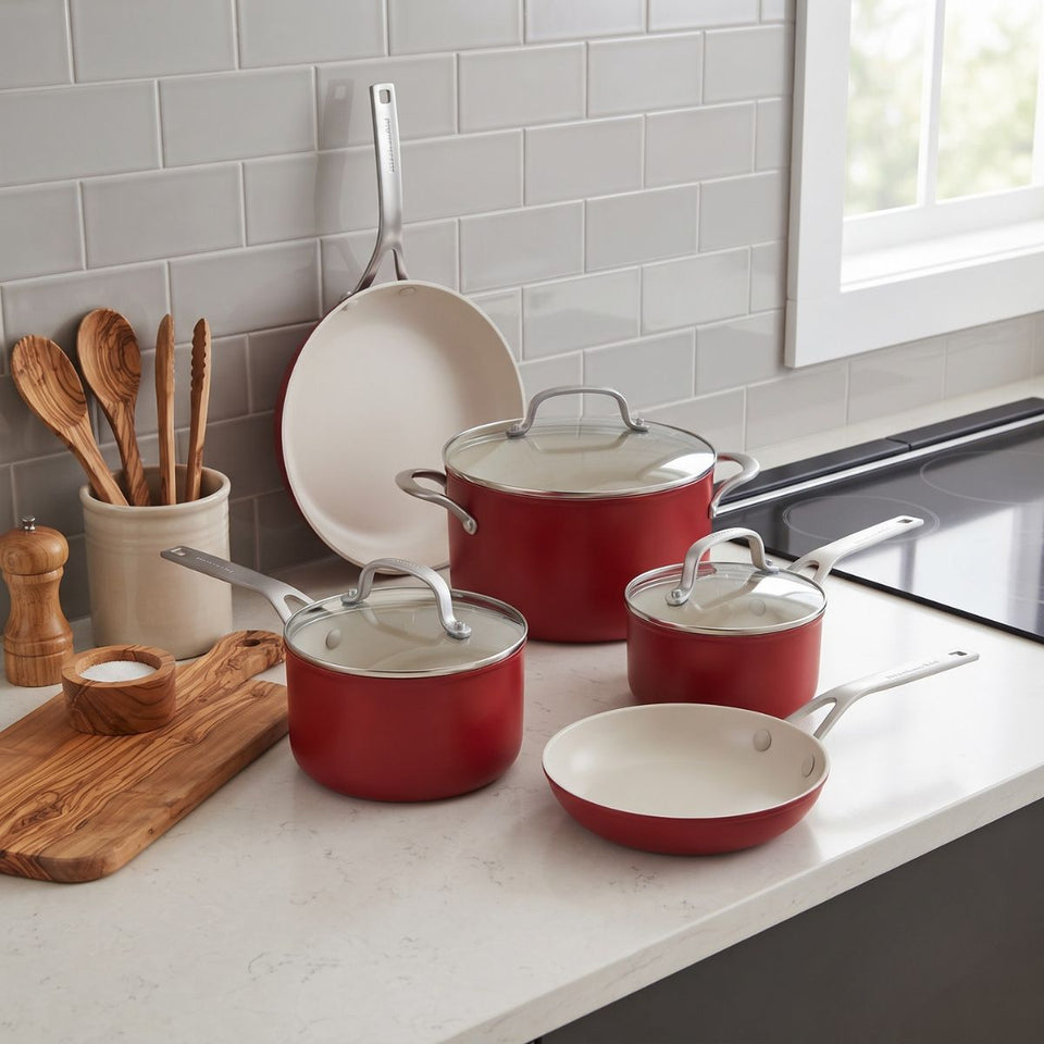 PRÉ-VENDA: Jogo de Panelas Frigideira Caçarola Alumínio 8 Peças Vermelho KitchenAid