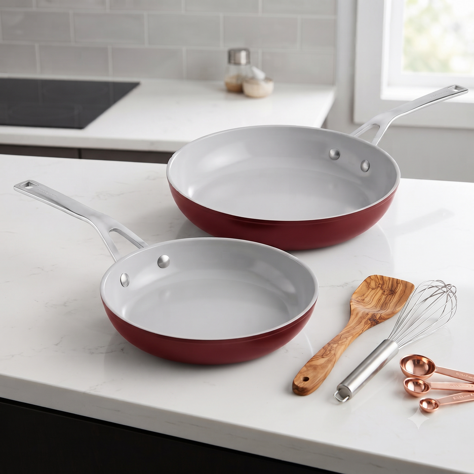 PRÉ-VENDA: Jogo de 2 Frigideiras Alumínio Antiaderente Vermelho KitchenAid