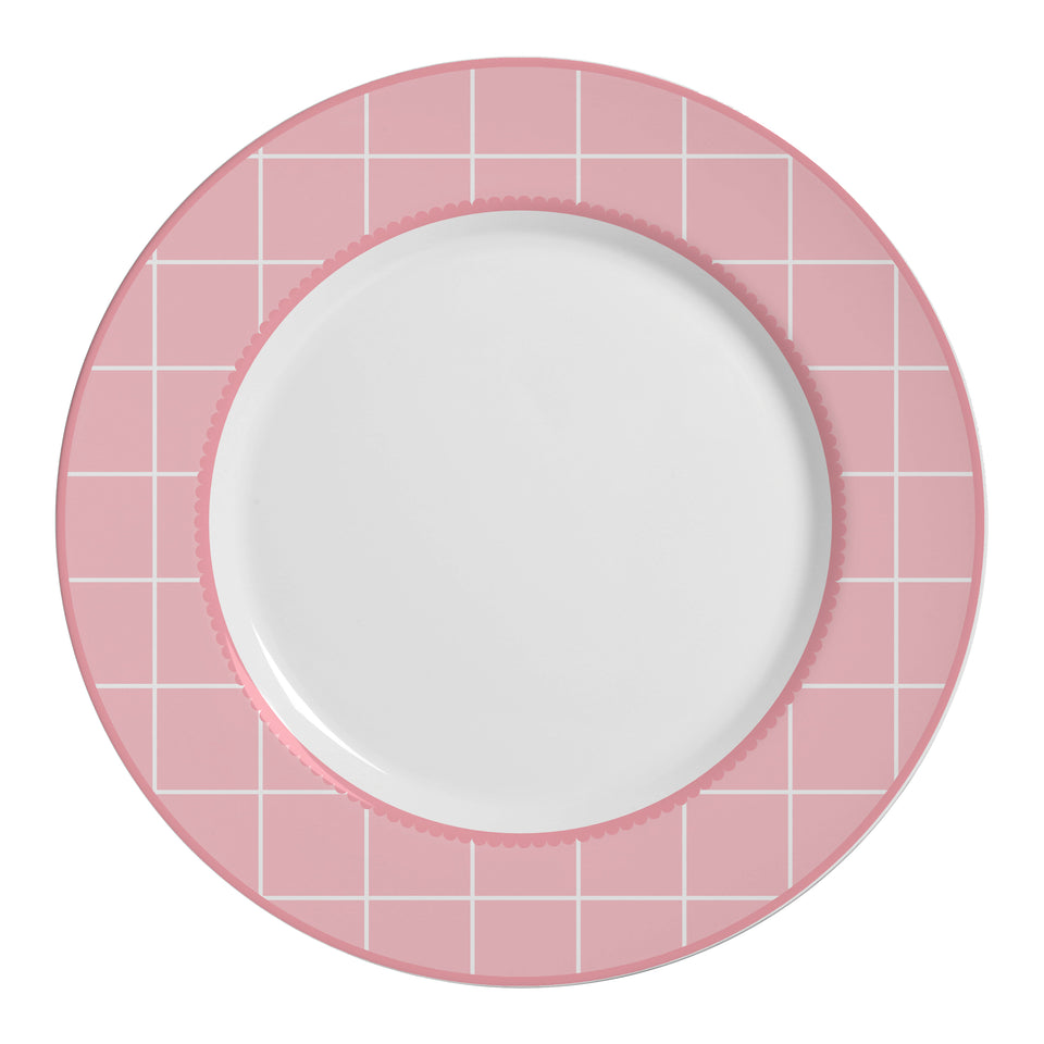 Jogo 6 Pratos Rasos Cerâmica Laços de Páscoa Rosa 29cm Alleanza