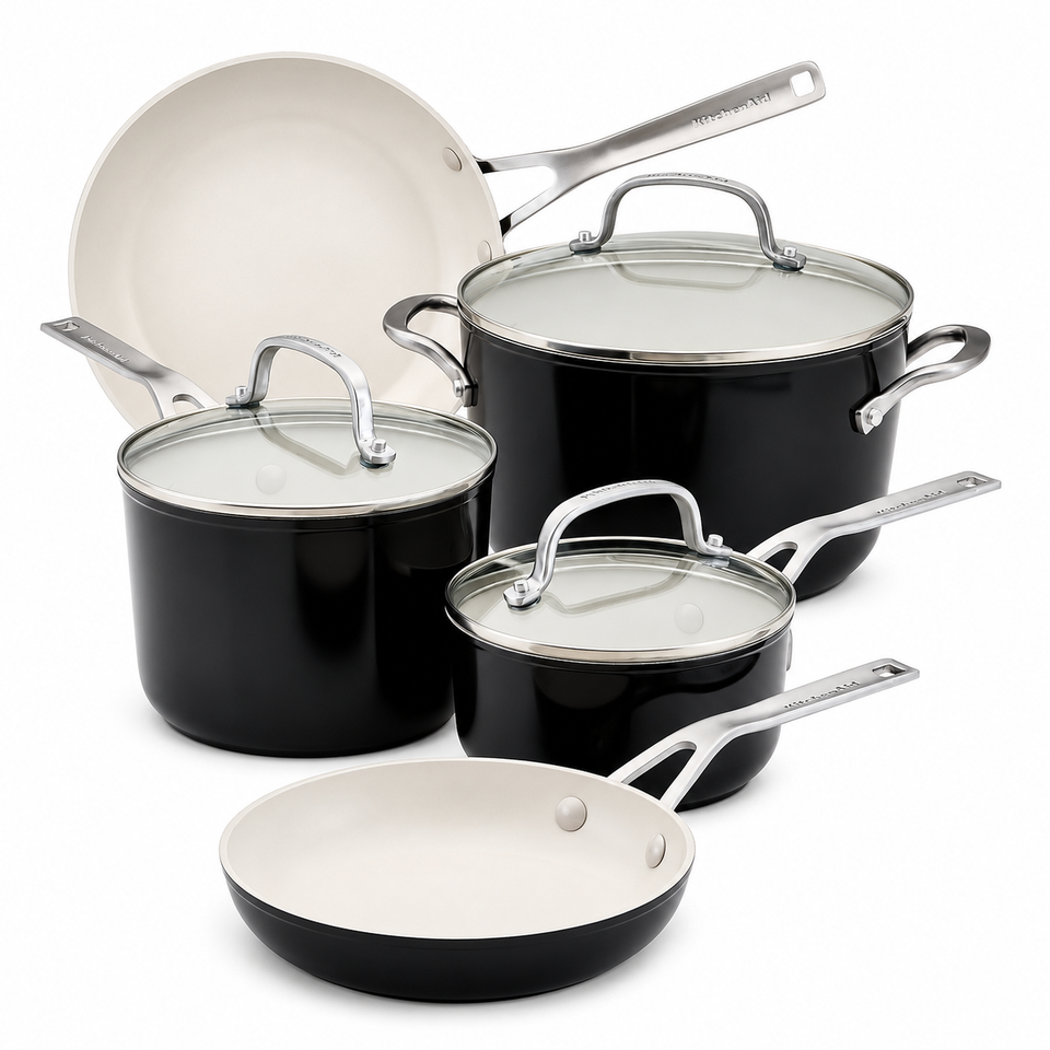 PRÉ-VENDA: Jogo de Panelas Frigideira Caçarola Alumínio 8 Peças Preto KitchenAid