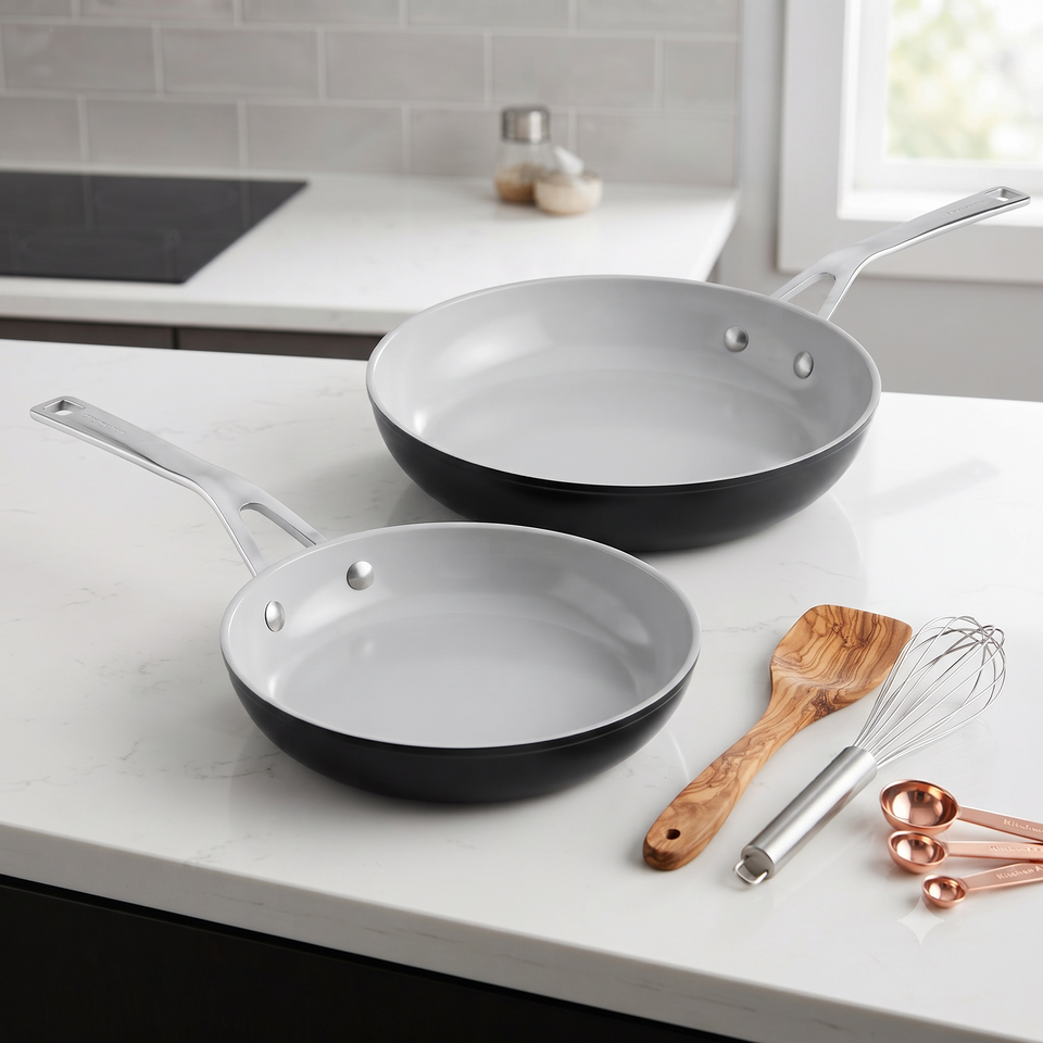 PRÉ-VENDA: Jogo de 2 Frigideiras Alumínio Antiaderente Preto KitchenAid