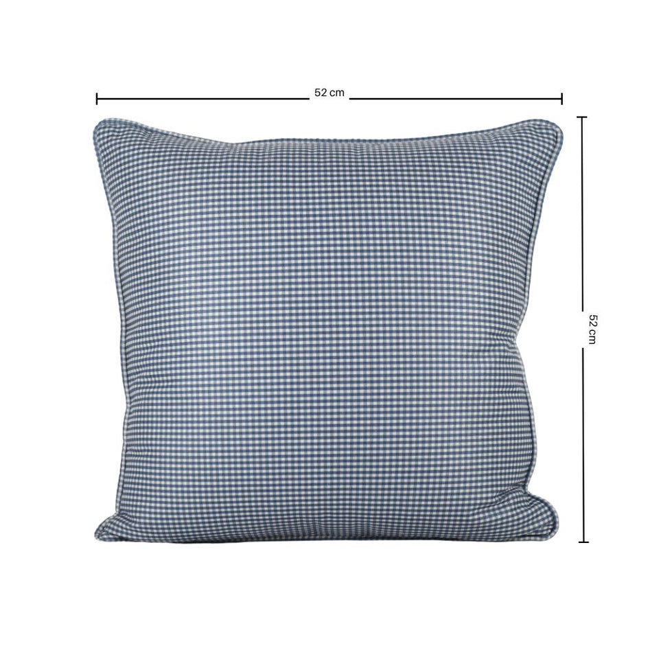 Almofada Linho 52X52 Estampa Mini Xadrez Azul Com Cordão