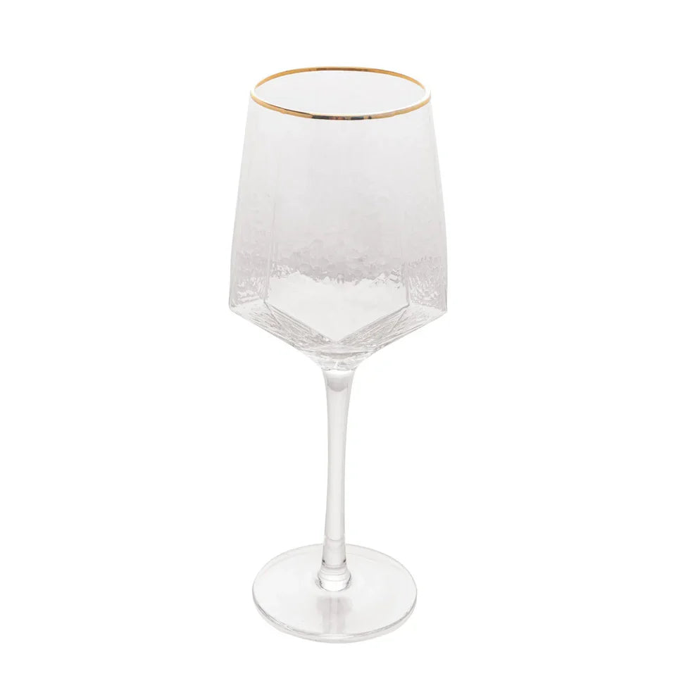 Jogo 2 Taças para Vinho Vidro Cristalino Borda Dourada Taj 600ml