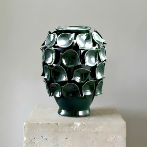 Vaso Cerâmica Folhas Verde Urbano 35x27cm