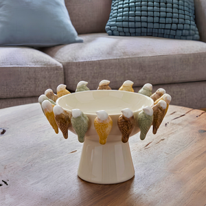 Vaso Cerâmica Branco Pássaros Baixo 26cm