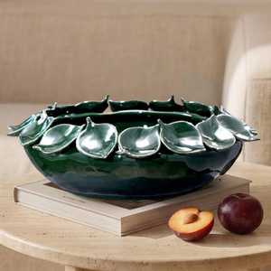 Centro de Mesa Cerâmica Folhas Verde Urbano 14cm