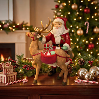 PRÉ-VENDA: Papai Noel e Rena Adorno Decorativo em Resina Natal