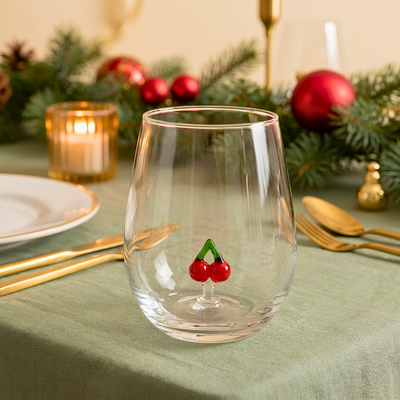 Conjunto 4 Copos Vidro Cereja Natal