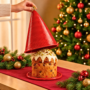 PRÉ-VENDA: Porta Panetone com Tampa Cerâmica Árvore de Natal Vermelho