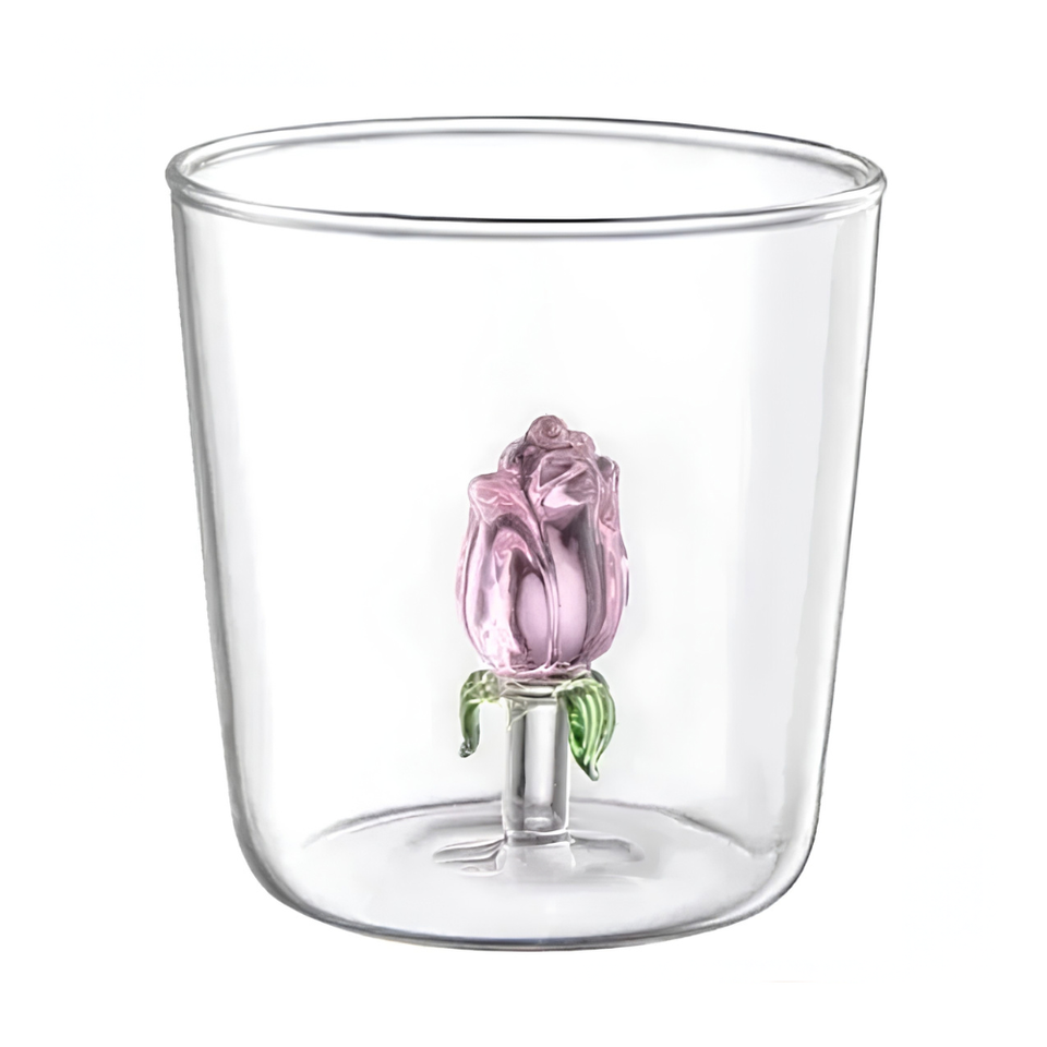 Jogo de 4 Copos Borossilicato 350ml 3D Rosa Suspensa