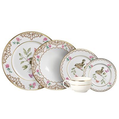 Aparelho de Jantar Cerâmica Sweet Bird Filete Ouro 30 peças Alleanza