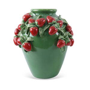 Vaso Cerâmica Verde com Morangos 35x32x38.5cm