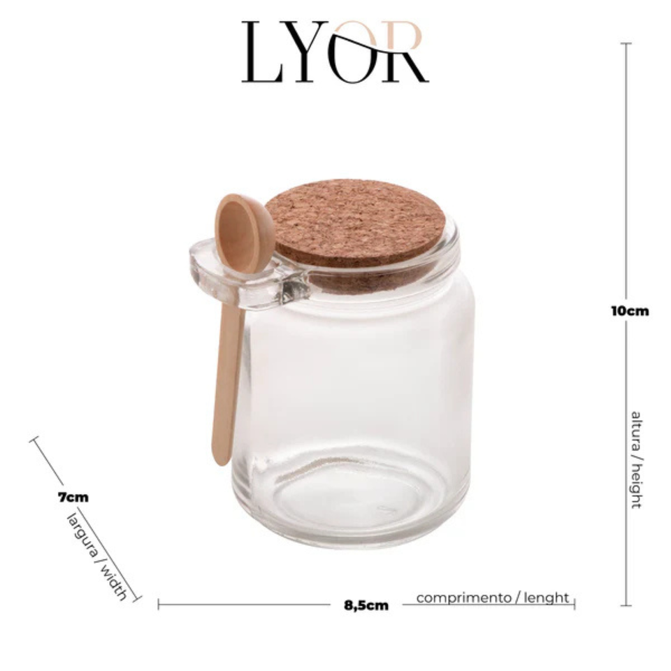 Pote de Vidro com Colher Bambu e Tampa de Cortiça 240ml Lyor