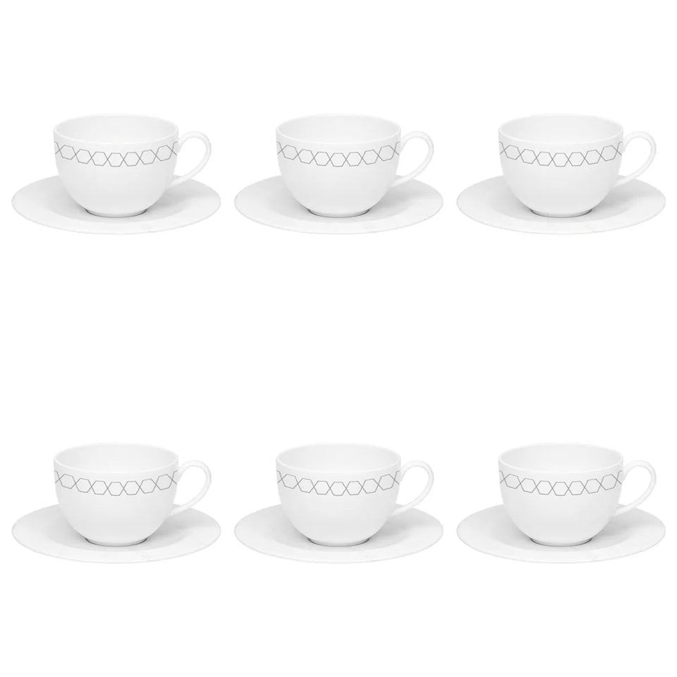 Conjunto com 6 Xícaras de Chá Porcelana Mythology Apollon 270ml Strauss