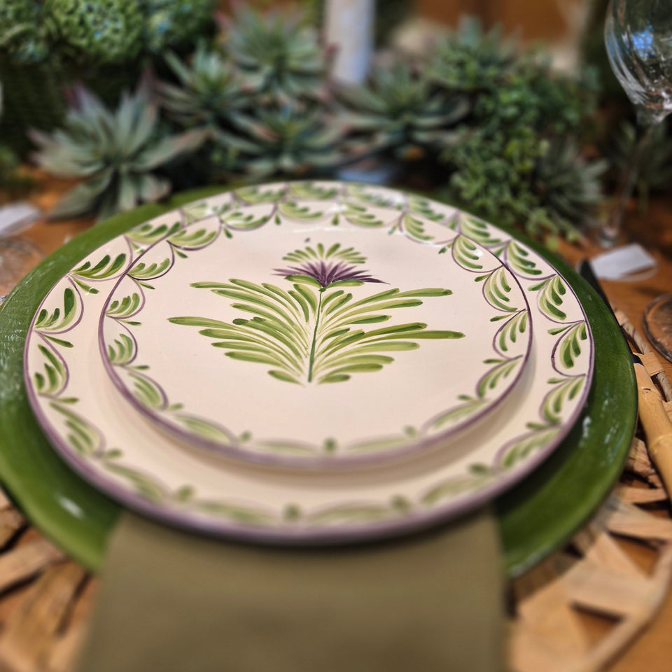 Prato Sobremesa Cerâmica Sinuoso 20cm Flor de Alcachofra