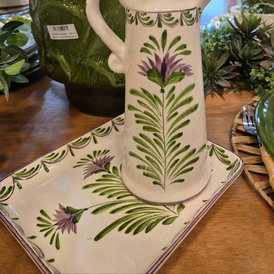 Suporte Raso Cerâmica Médio Flor de Alcachofra