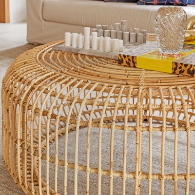 Mesa Centro Laiso Rattan Trançado Bahali 100x40cm