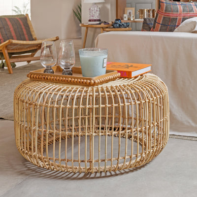 Mesa Centro Laiso Rattan Trançado Bahali 80x40cm