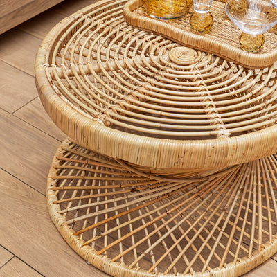 Mesa Lateral Mandola Redonda em Rattan Trançado Bahali 70x43cm