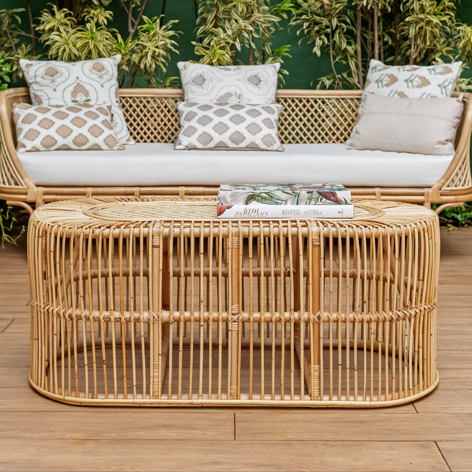 Mesa Centro Mandola Retangular em Rattan Trançado Bahali 110x60x45cm
